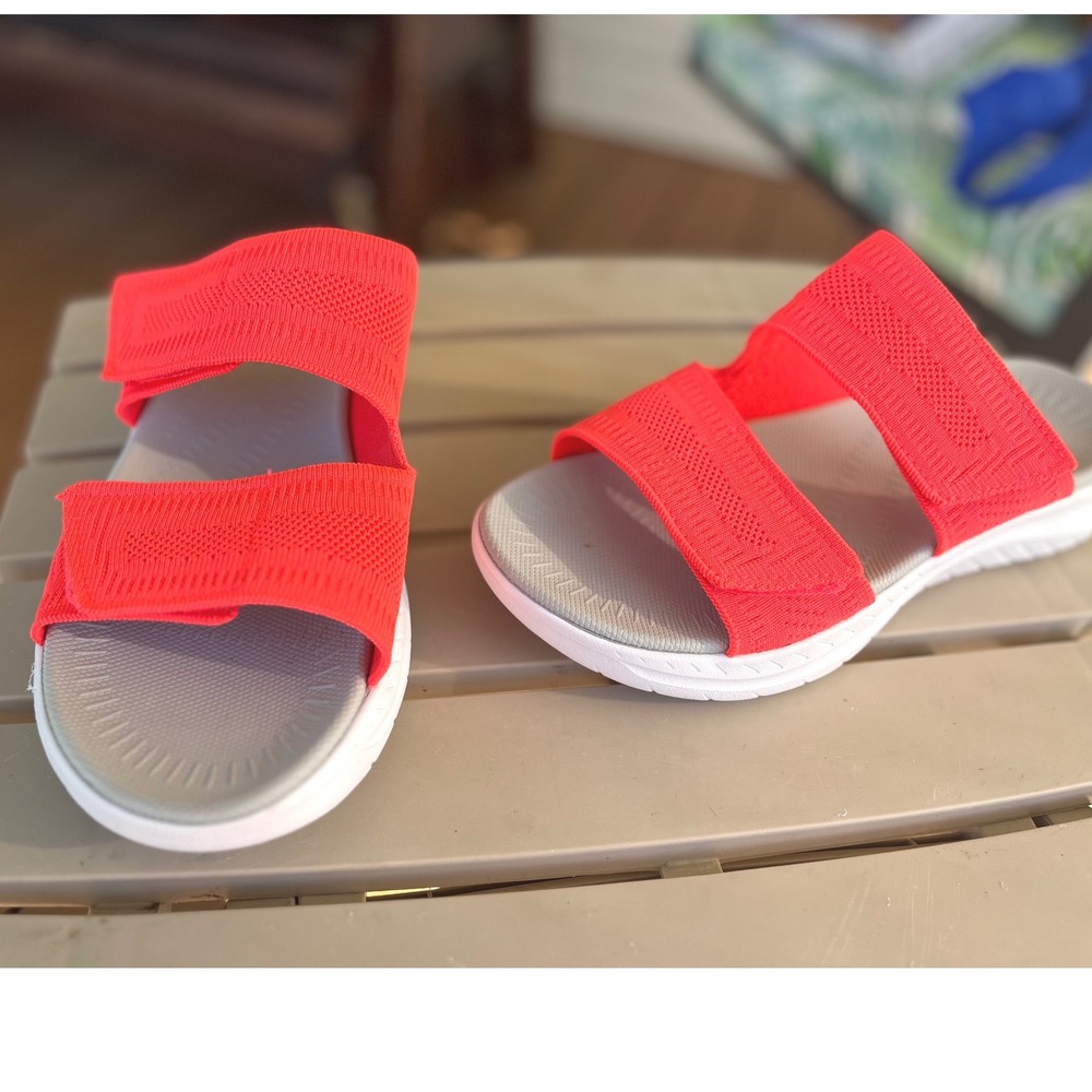 Easy Spirit Womens‎ 10M Neon Coral Knit Adjustable Double Strap Slide Sandals